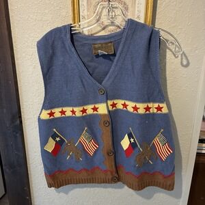 vtg rough rider by circle t knitted vest size lar ramie mix patriotic